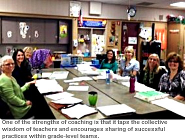 Image of WriteSteps Coaching Director Arlynn King meeting with a grade level group of teachers to hone their Common Core writing practices.