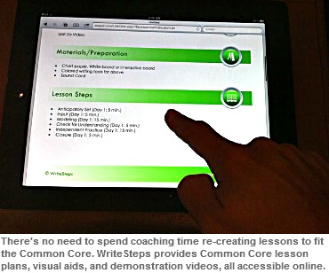 Image of WriteSteps Common Core lesson plan viewed on an iPad. The lessons utilize the Madeline Hunter lesson steps to maximize learning.